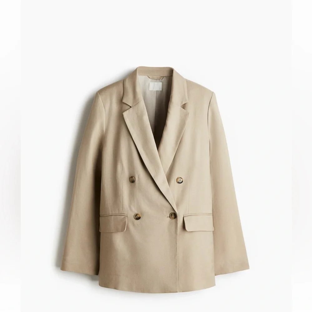 NWT - H&M Linen Blend Double-Breasted Blazer - Picture 6 of 7